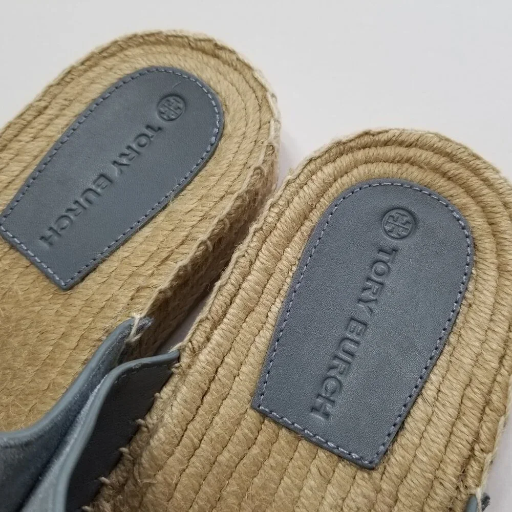 NWOB Tory‎ Burch Selby Two-Band Espadrille Slide Sandal in Blue Calla